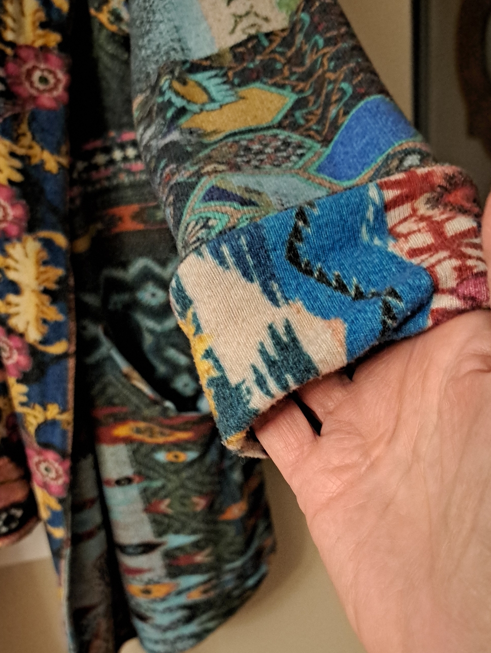 Johnny Was Aztec Boho Open Front Hooded Soft Knit Reversable Cardigan Duster XL - Picture 10 of 11